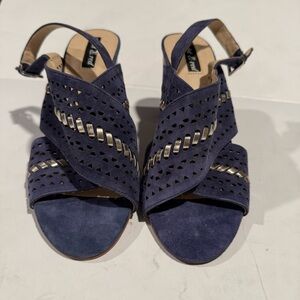 Violet and Red Wedge Block Heel Sandal Size 8.5